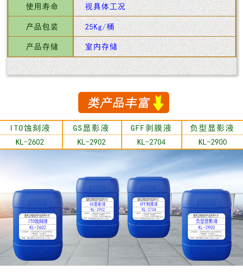 正型顯影液KL-2904 IC，LCD，手機TP正性光刻膠顯影液